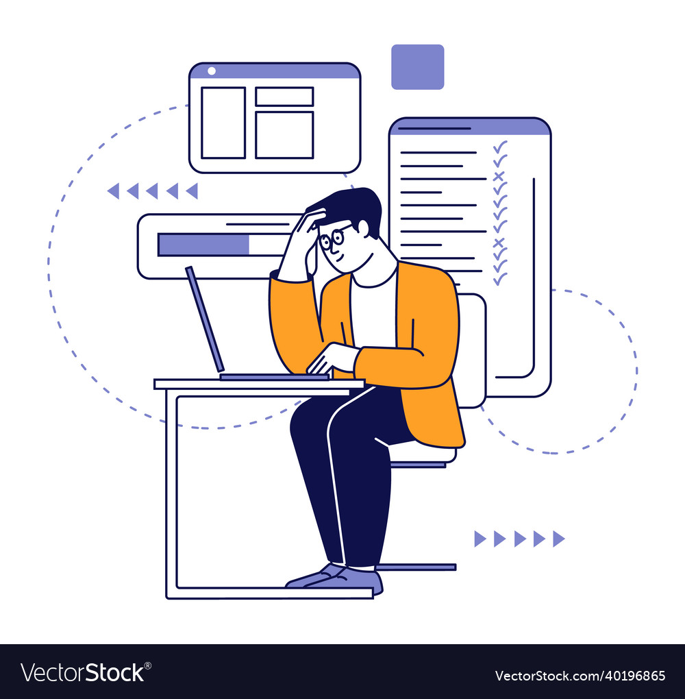 Man filling forms on laptop app testing concept
