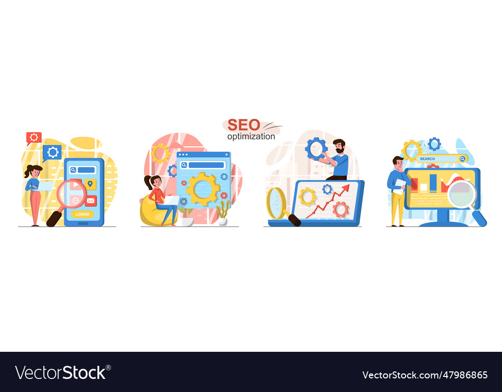 Seo optimization concept scenes set analytics