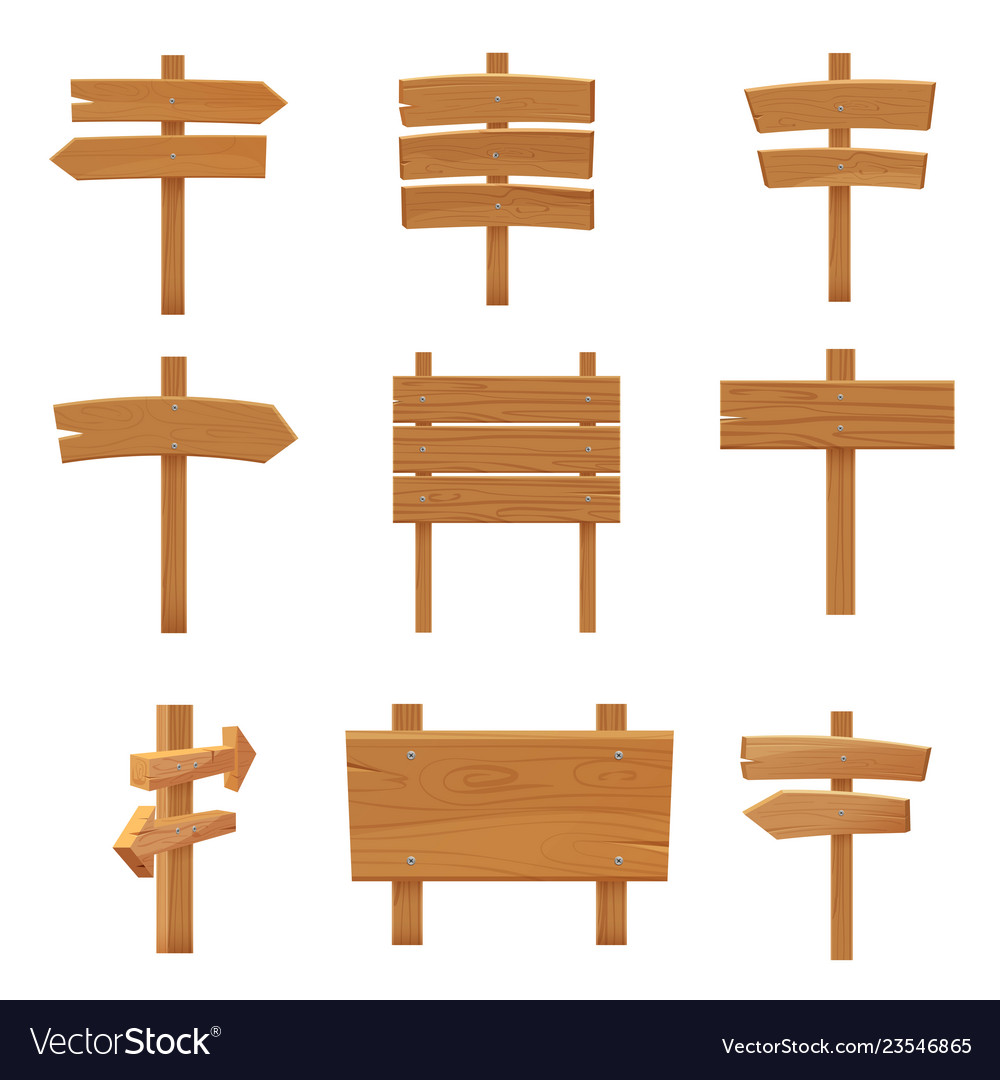 Wooden pointers signboards set cartoon Royalty Free Vector