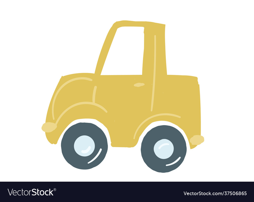 Yellow sedan car isolated with a trunk hand