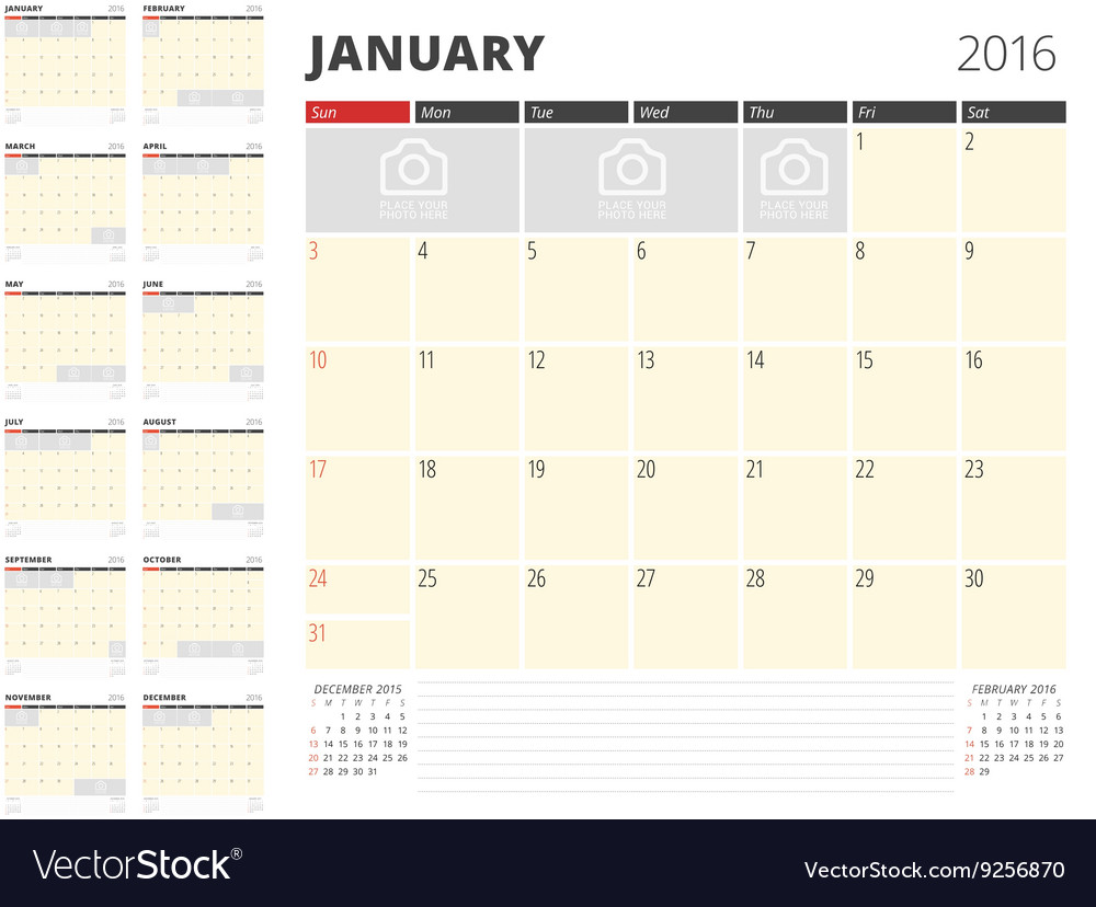 Kalenderplaner Vorlage für das Jahr 2016 Design