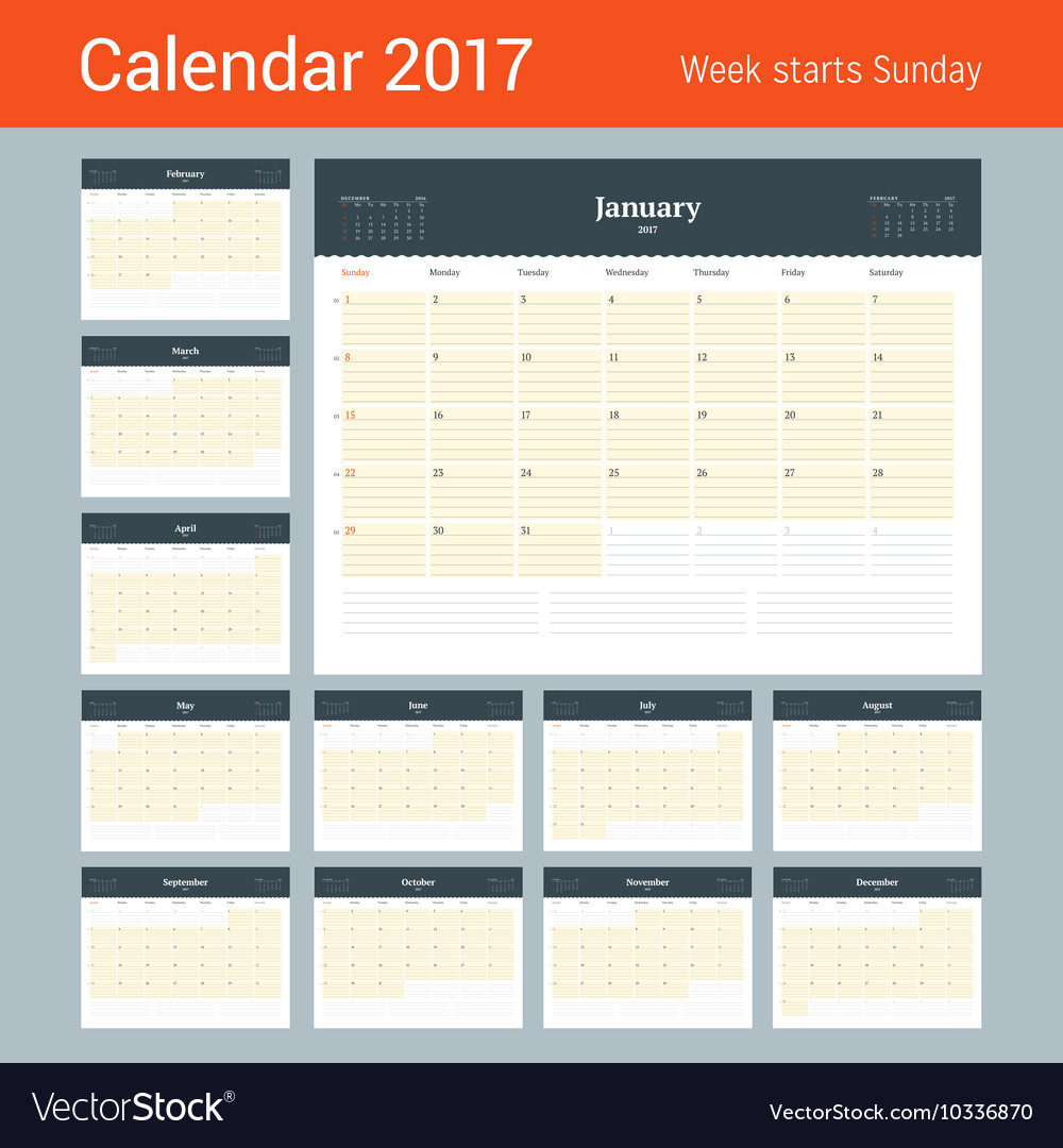 calendar template for 2017 year business planner vector image
