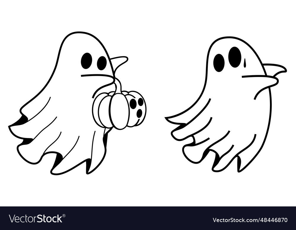 Cute Halloween Ghost Holding Pumpkin Royalty Free Vector Cute Halloween Ghost Holding Pumpkin Vector 48446870