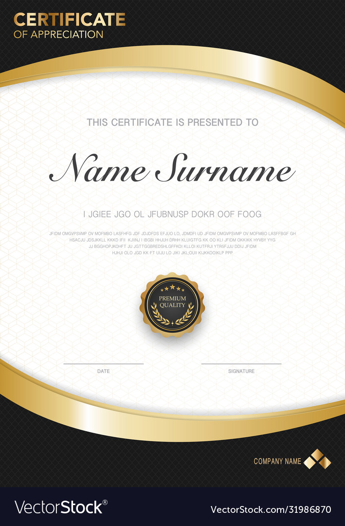 Diploma certificate template black and gold color Vector Image