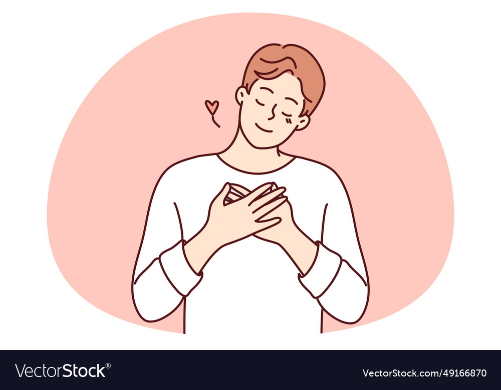 Happy Man Hold Hands On Chest Royalty Free Vector Image Happy Man Hold Hands On Chest Royalty Free Vector Image