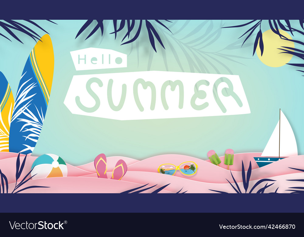 Hello summer background with beach vacation Vector Image Hello summer background with beach vacation