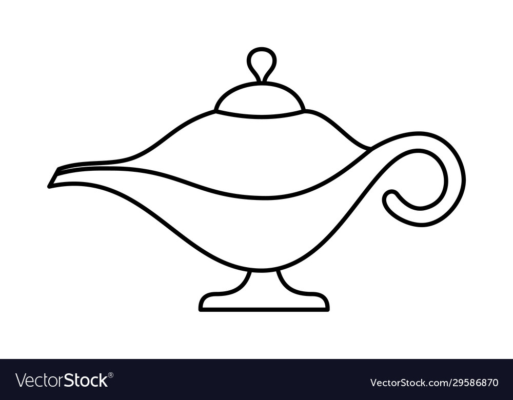 Magic oil lamp line outline sign linear Royalty Free Vector