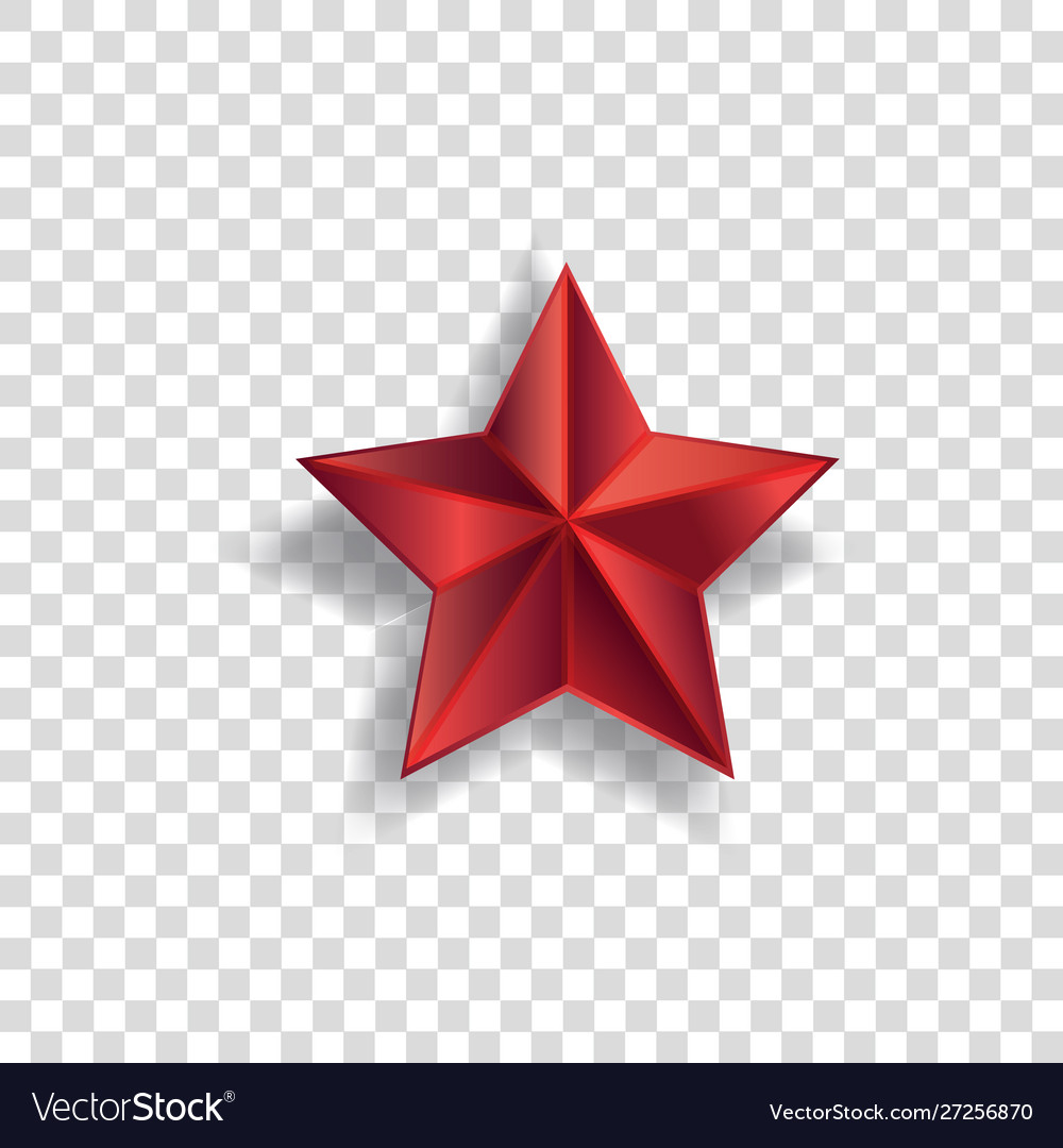 Red star symbol with realistic shadow and pointed