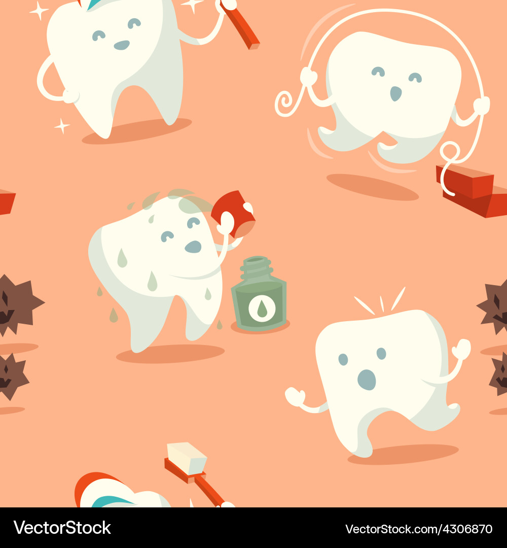 Seamless pattern with cute tooth Royalty Free Vector Image