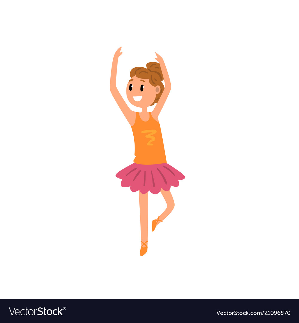 Smiling ballet girl character in pink tutu dress