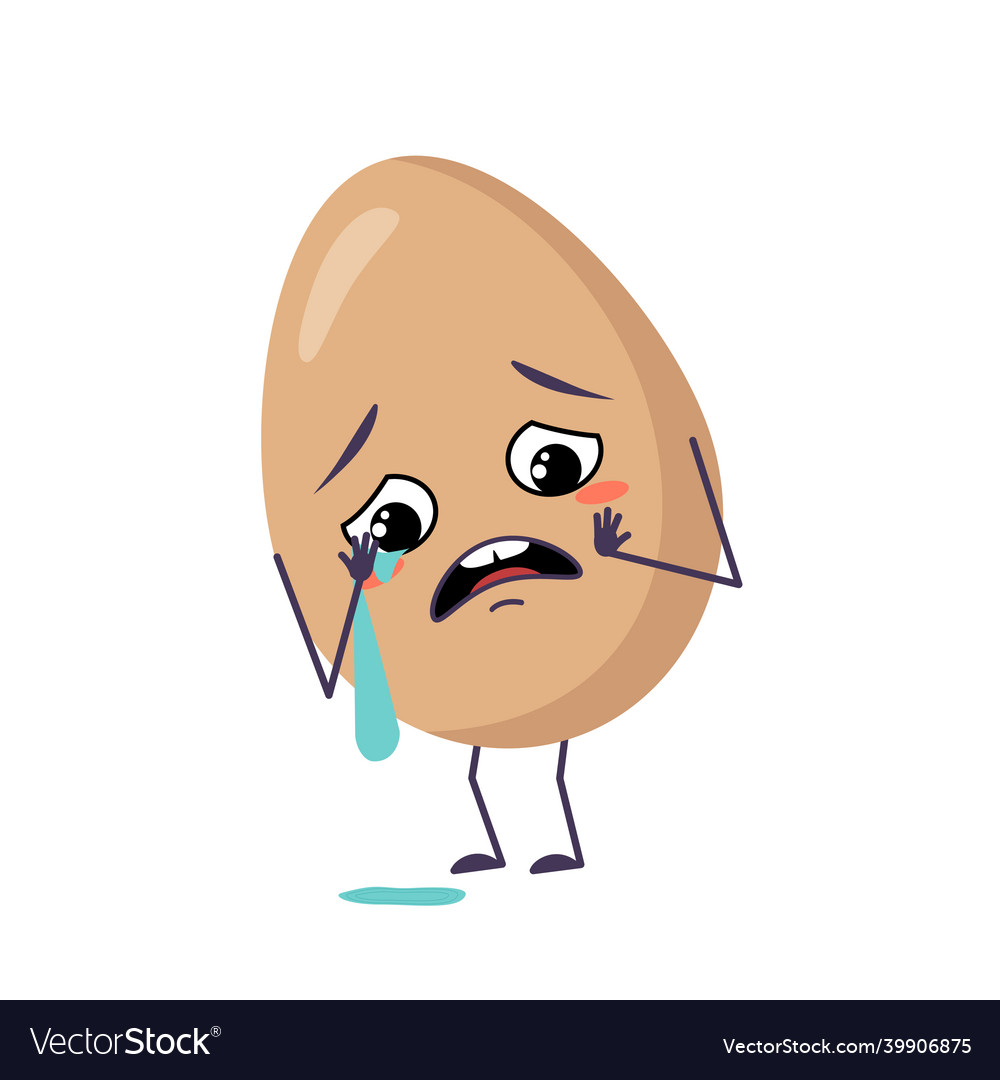 Cute egg characters with crying and tears emotions