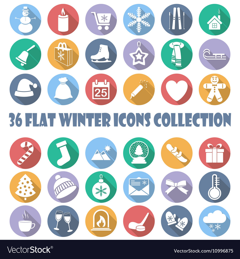 Flat winter circle icon collection