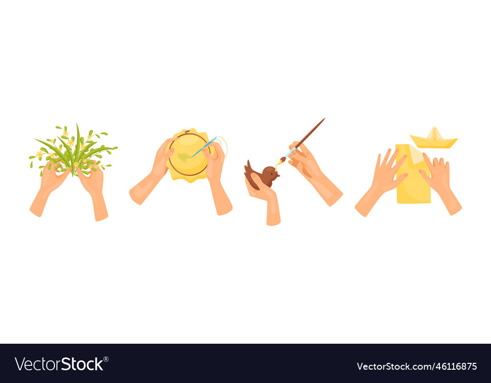 Hands creating craft engaged in creative work Vector Image Hands creating craft engaged in creative work