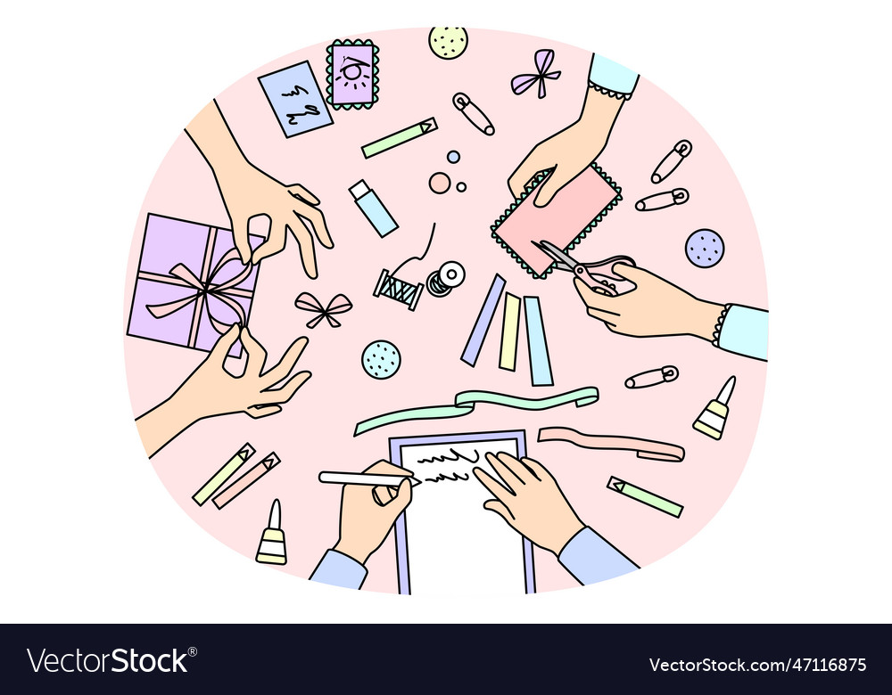 Hands working on craft workshop Royalty Free Vector Image