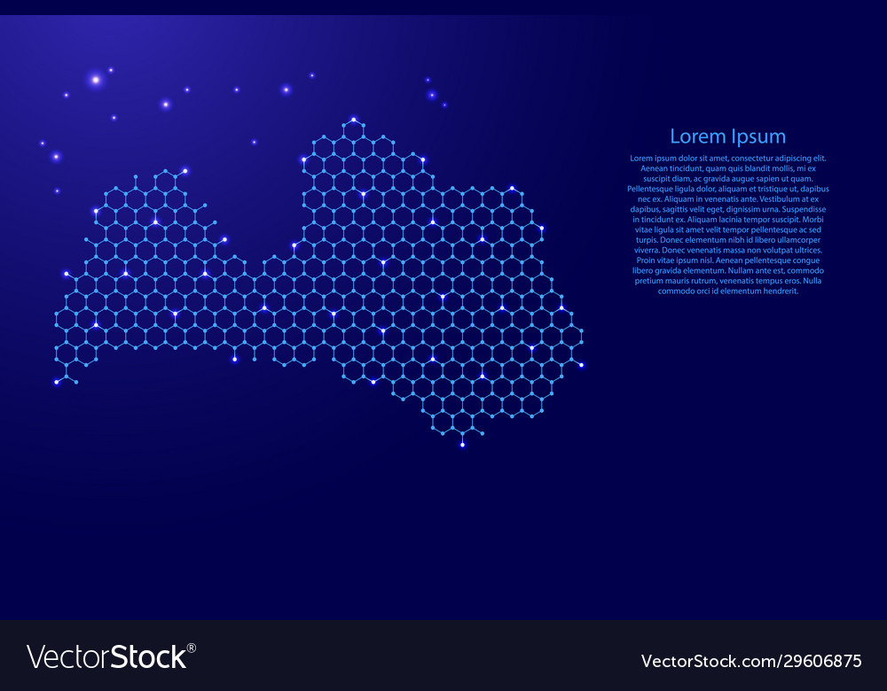 Latvia map from futuristic hexagonal shapes vector image Latvia map from futuristic hexagonal shapes
