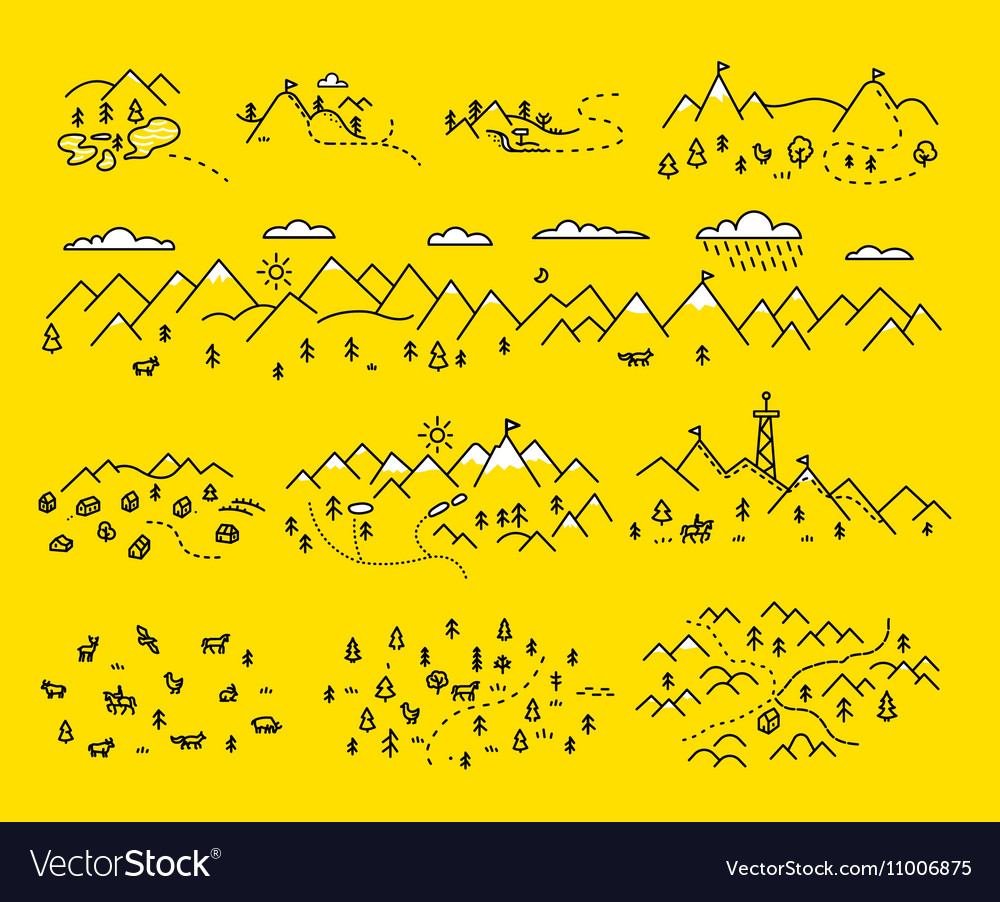 Map Mountains Set Graphic Elements Yellow Black Vector Image