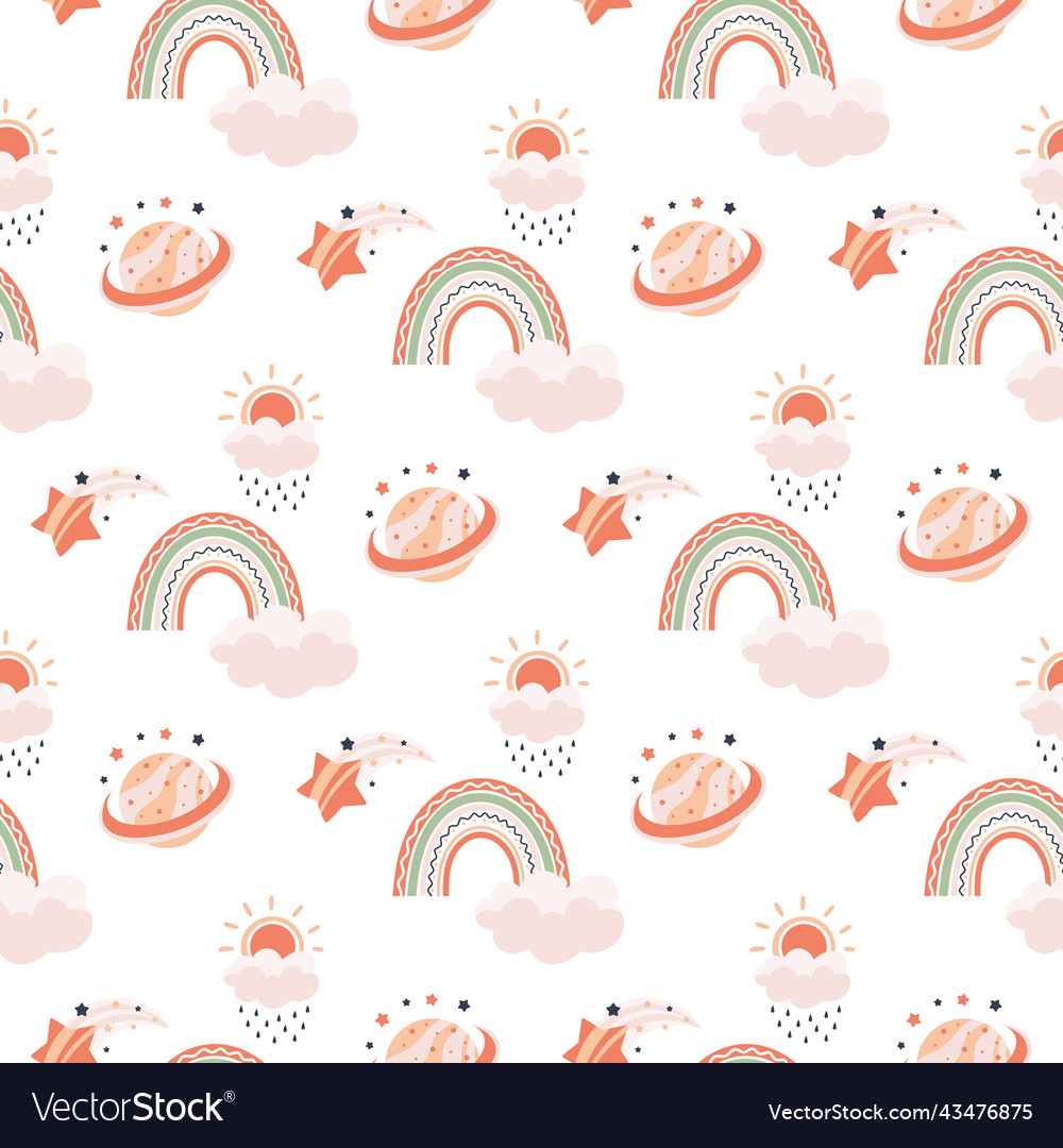 Rainbow baby pattern sun cloud and heart nursery vector image Rainbow baby pattern sun cloud and heart nursery