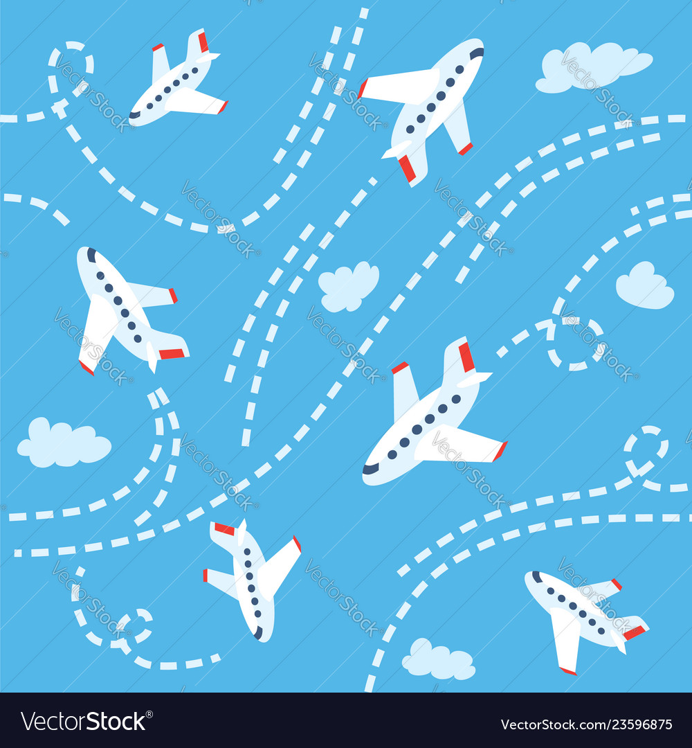 Seamless pattern with funny planes in the sky