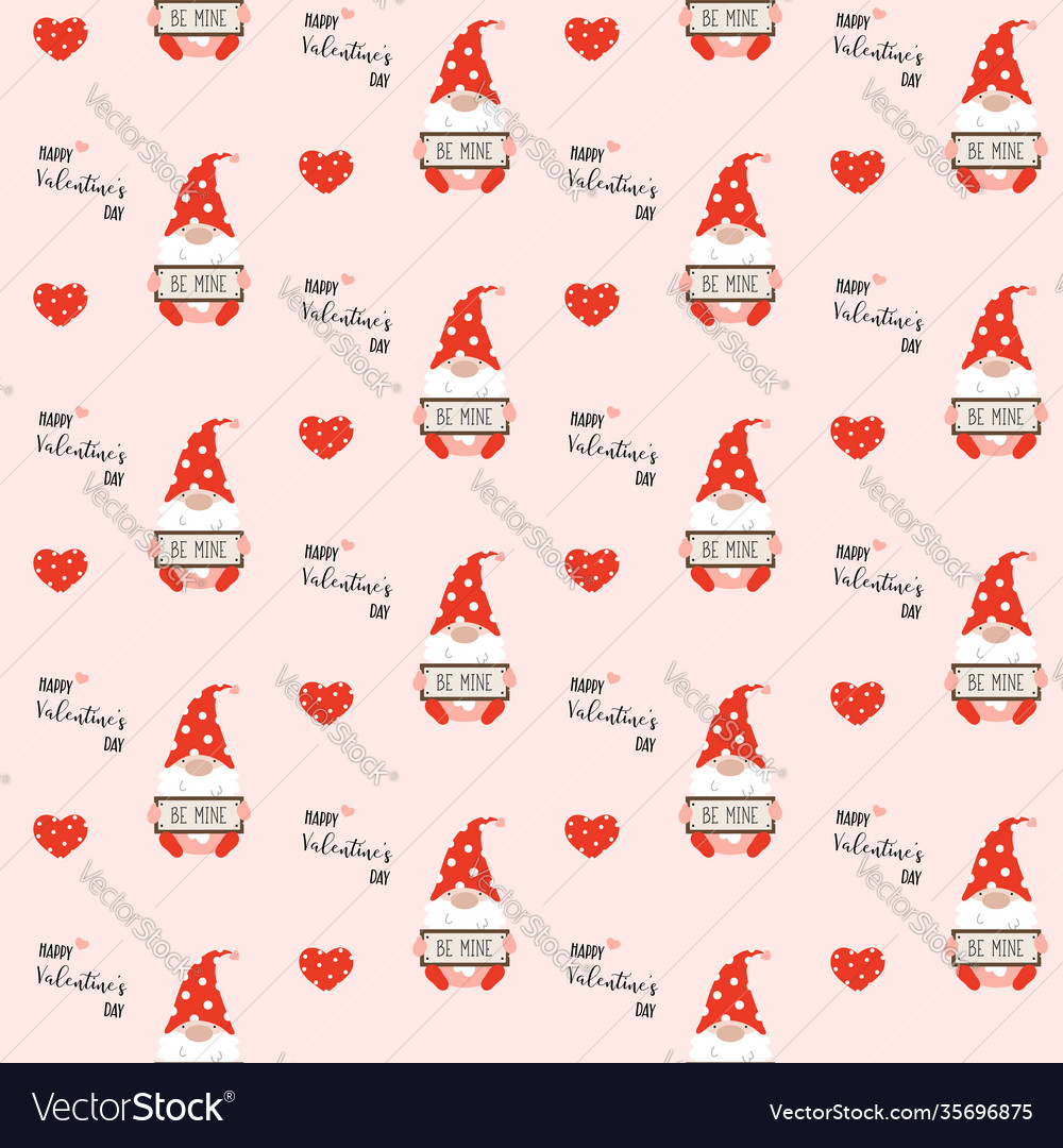 Seamless pattern with valentine gnome