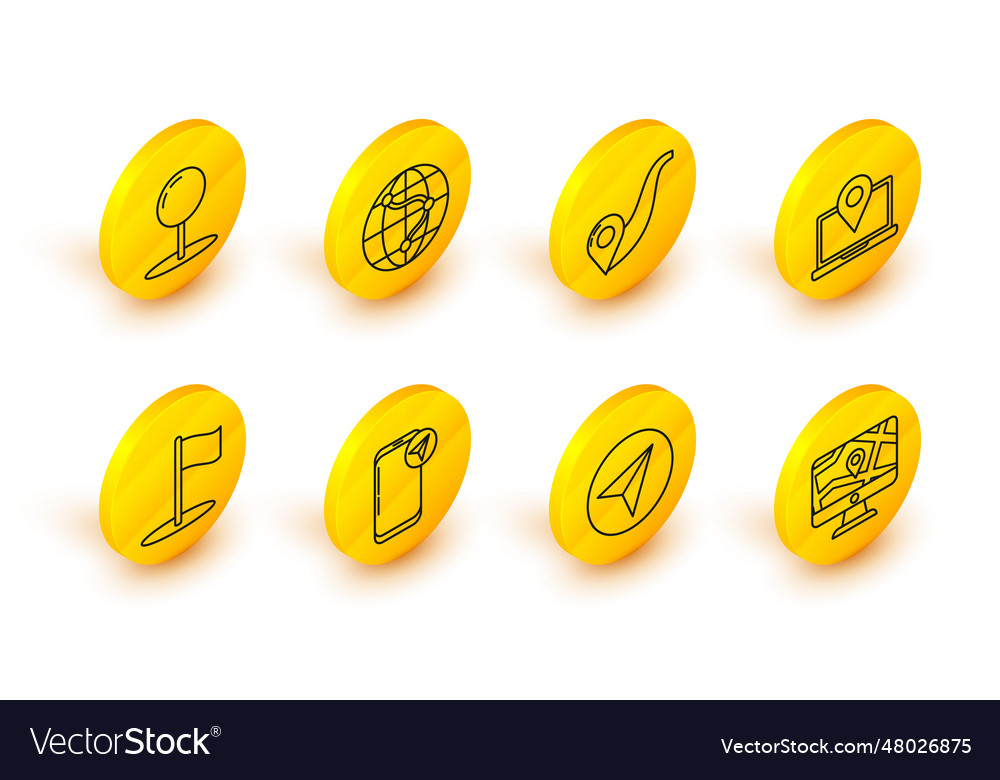 Set line monitor and folded map with location vector image Set line monitor and folded map with location