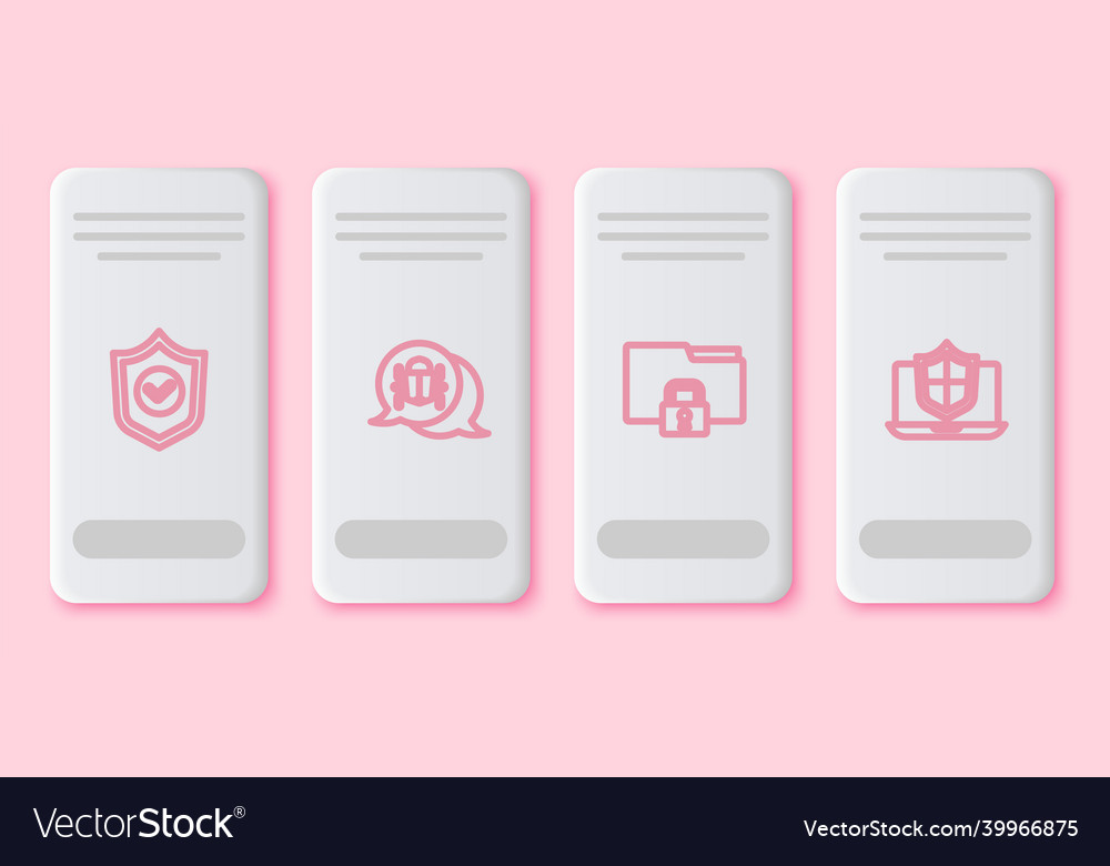 Set line shield with check mark system bug vector image Set line shield with check mark system bug