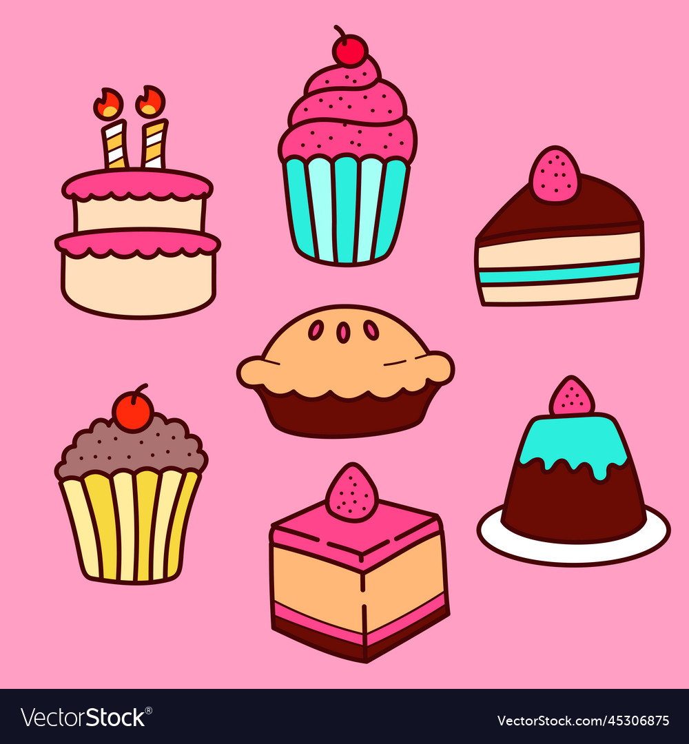 Set of cake with colorful design Vector Image Set of cake with colorful design