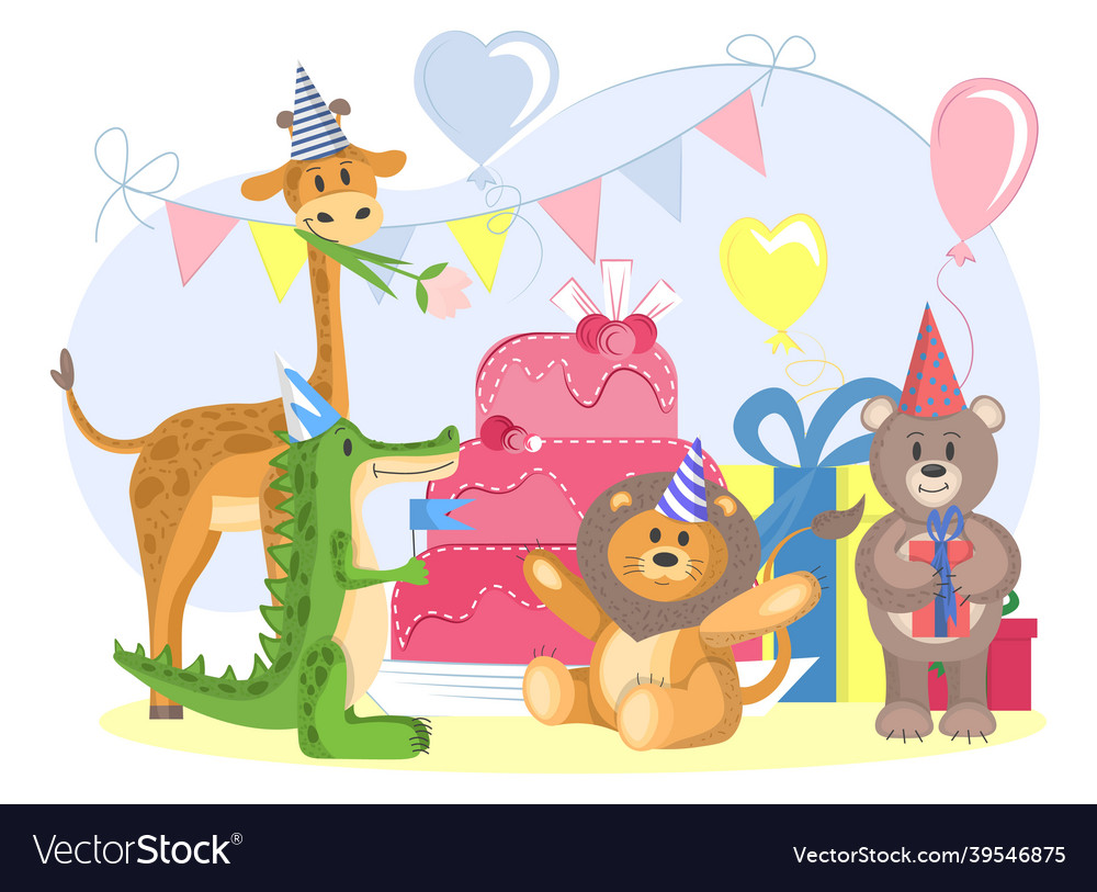 Set of wild animals celebrate birthday