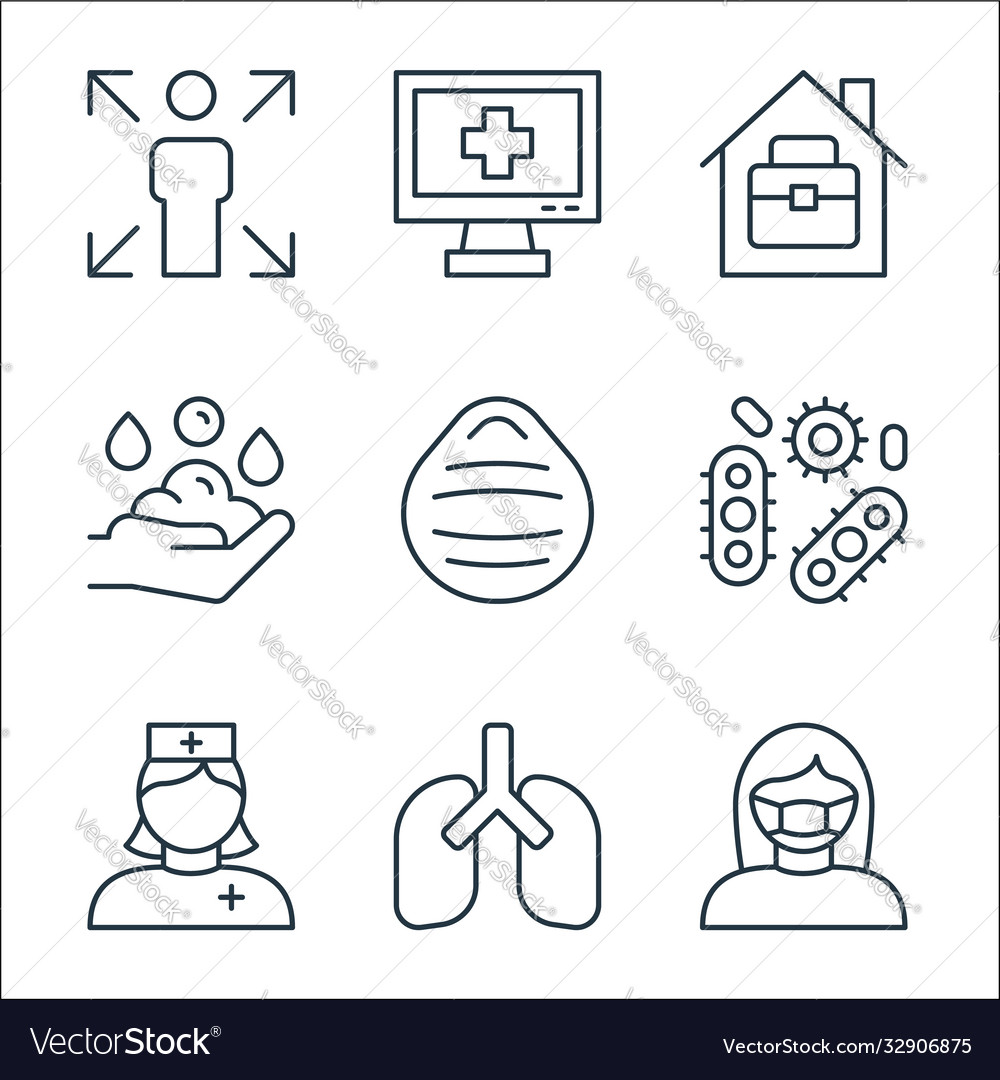 Virus line icons linear set quality vector image Virus line icons linear set quality