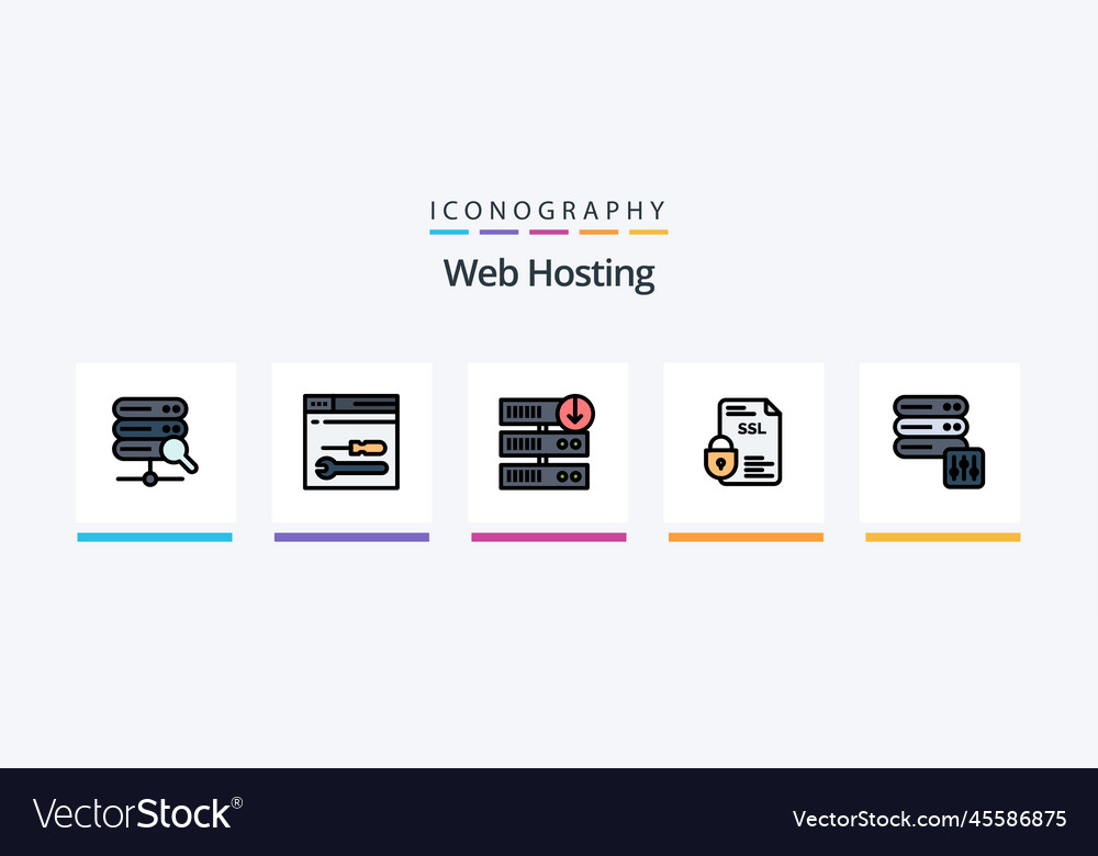 Web hosting line filled 5 icon pack including
