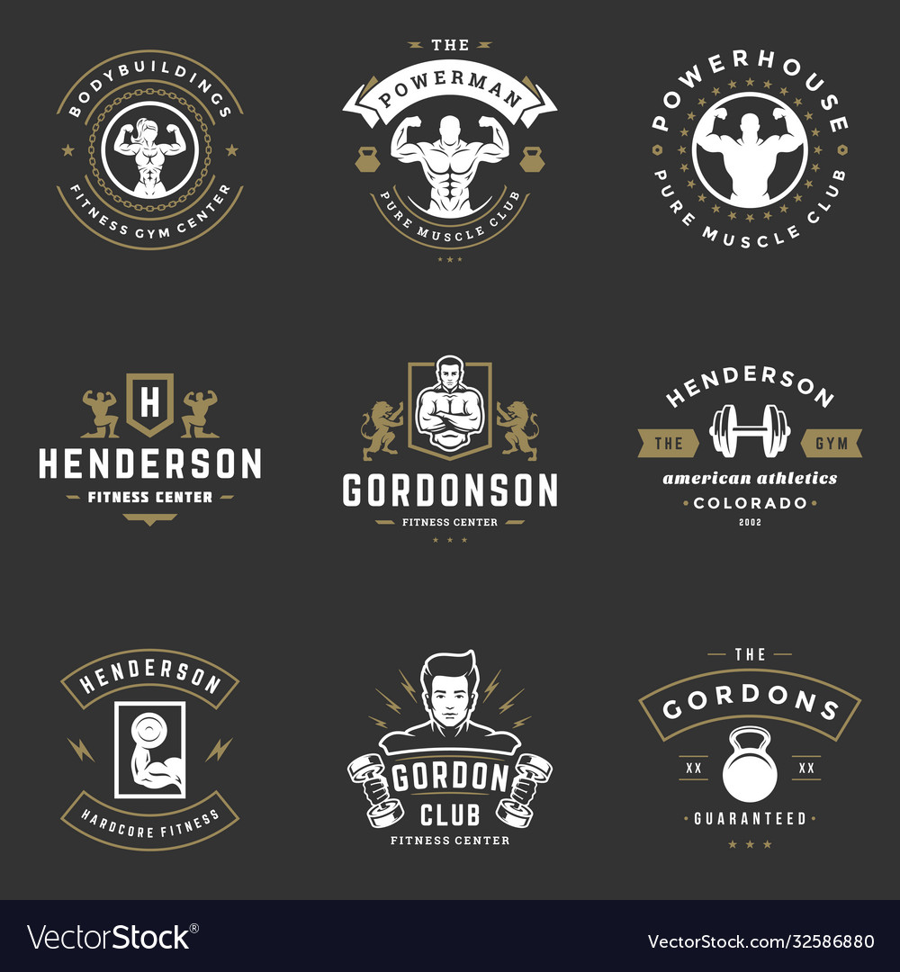 Fitness center and sport gym logos and badges Vector Image