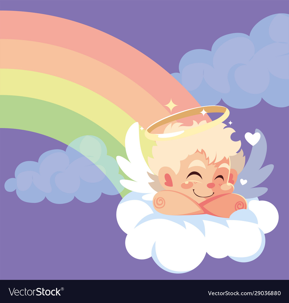 Love cupid cartoon over cloud design