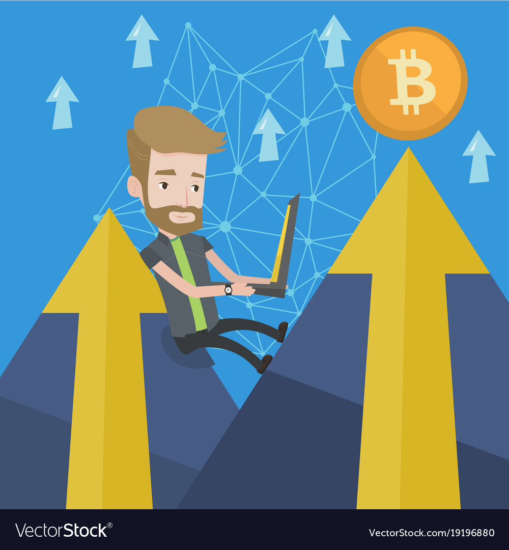 Man getting bitcoin coin from trading