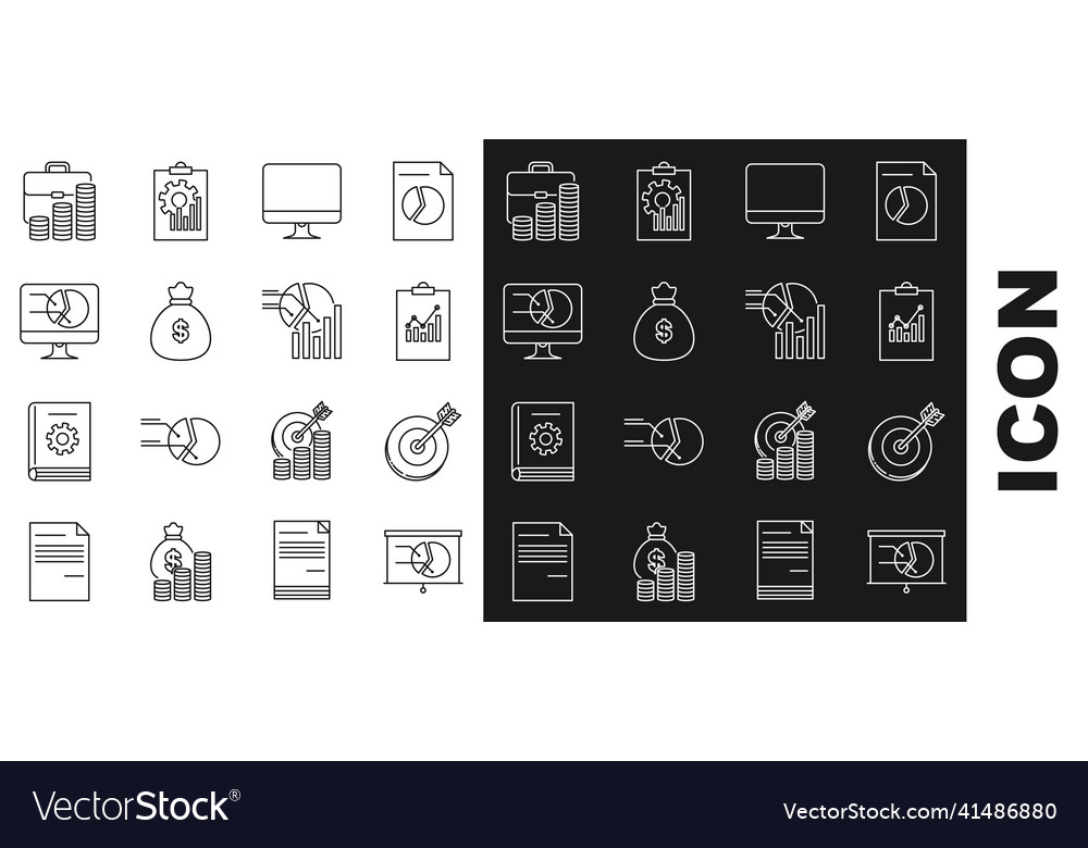 Set line board with graph chart target clipboard vector image Set line board with graph chart target clipboard