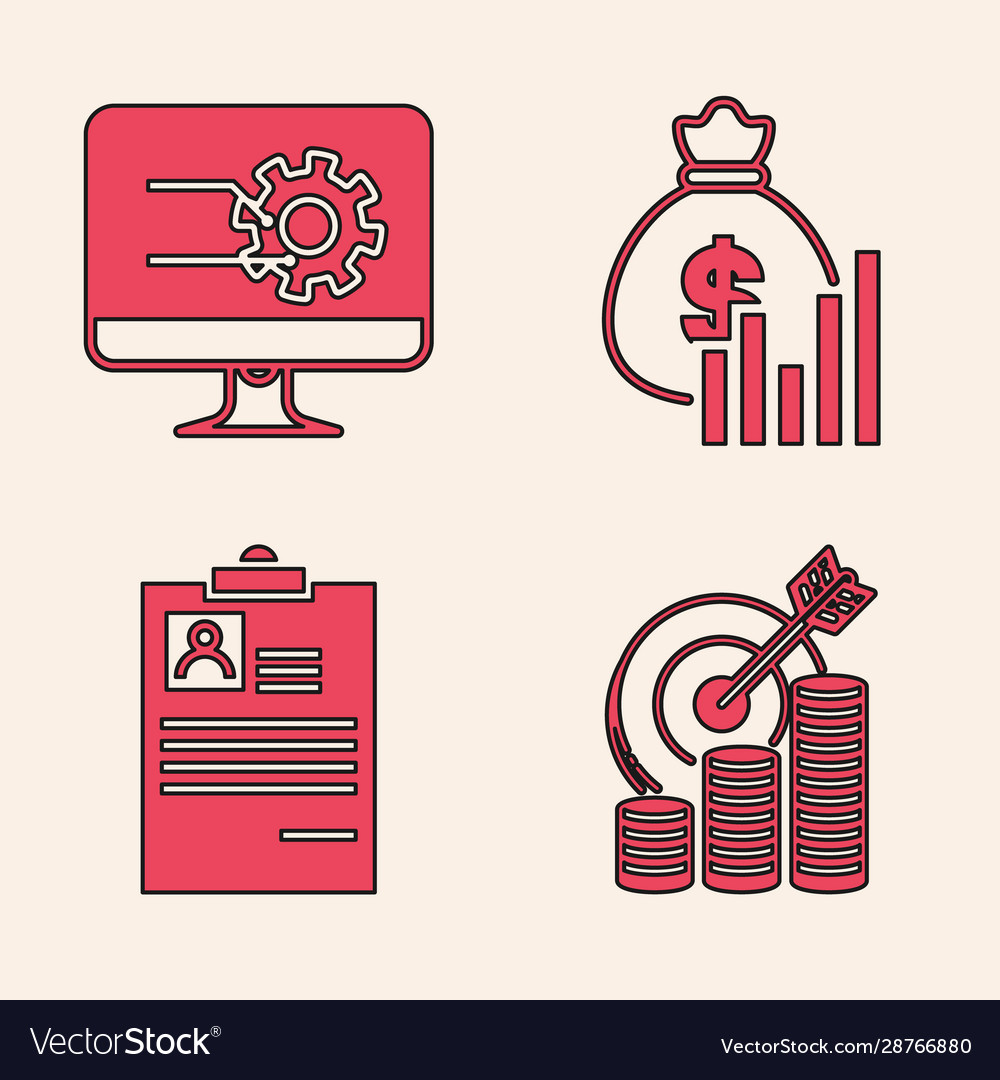 Set target with coin symbol computer monitor vector image Set target with coin symbol computer monitor