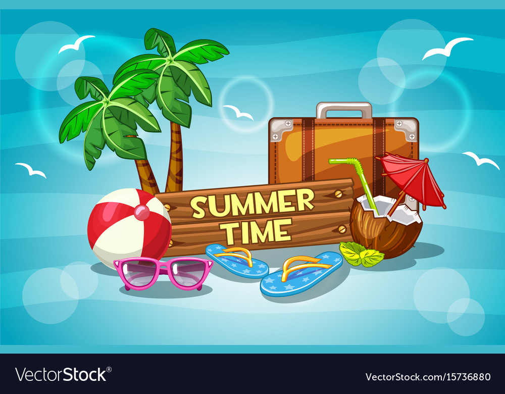 Summer time with cartoon objects Royalty Free Vector Image