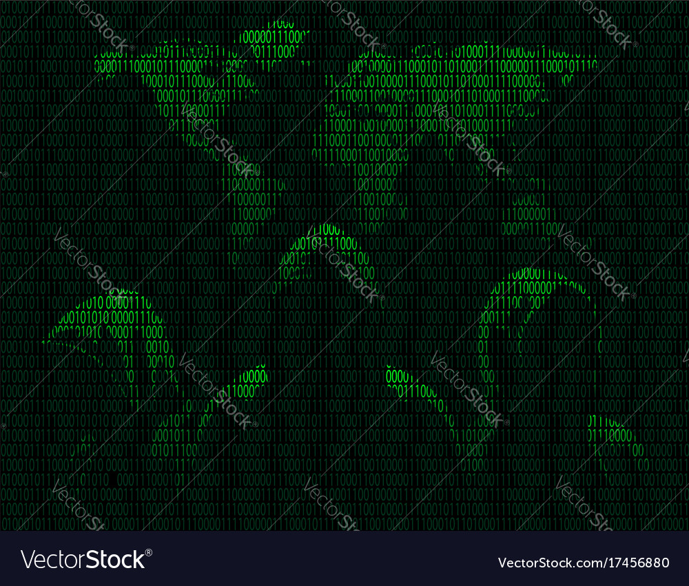 Three anonymous and maps the world in binary code