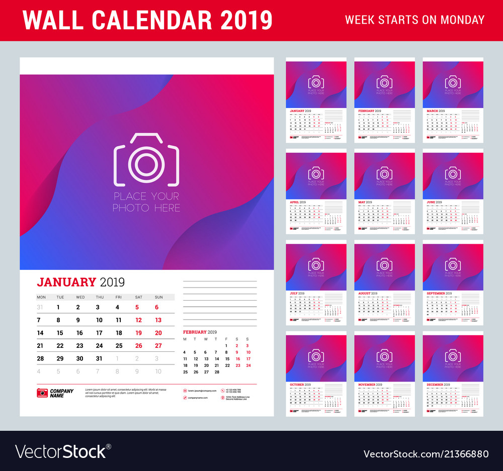 Wall Calendar Planner Template For 2019 Year Set Vector Image