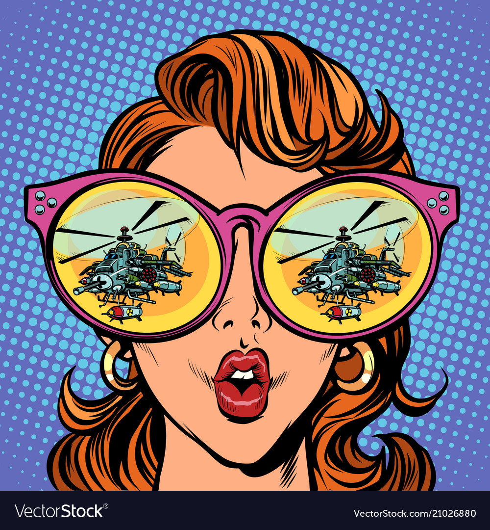 Woman with sunglasses military helicopter Vector Image