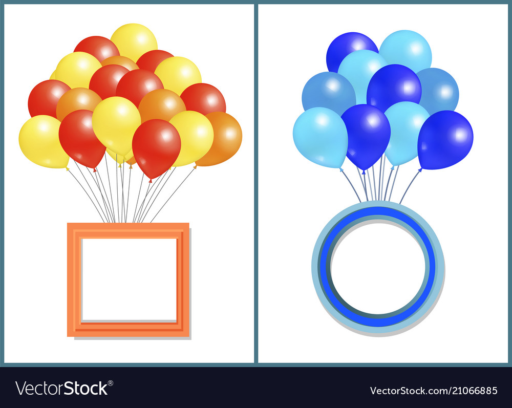 Balloons big bundle with round and square frame vector image Balloons big bundle with round and square frame