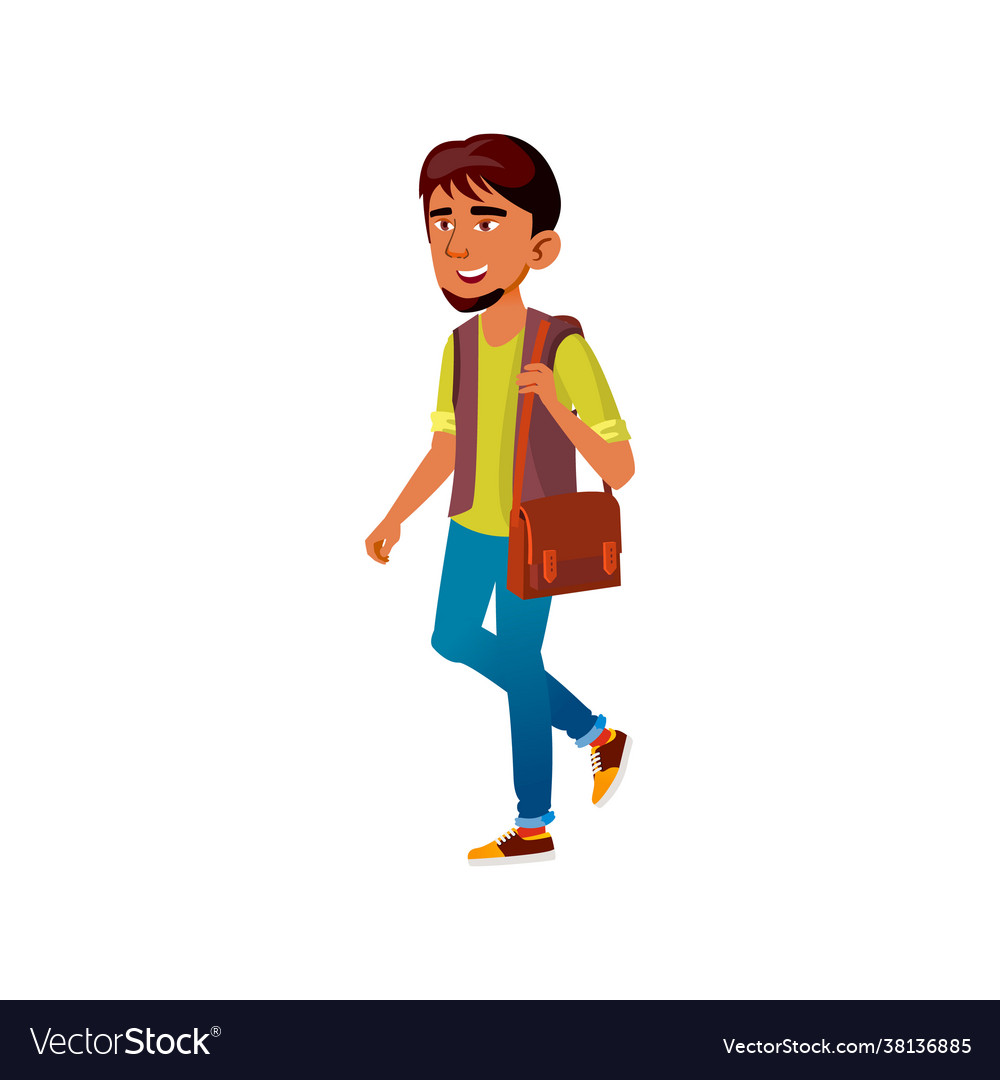 Happiness asian teenager boy walking with bag Vector Image