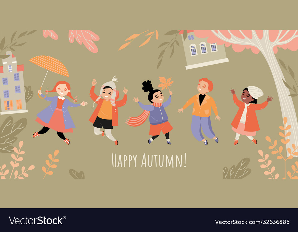 Happy autumn banner with images cute children