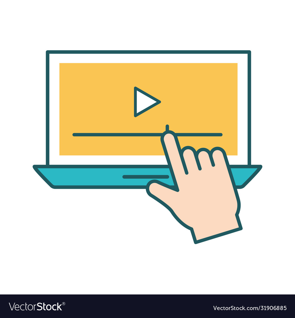 Isolated play on laptop line and fill style icon