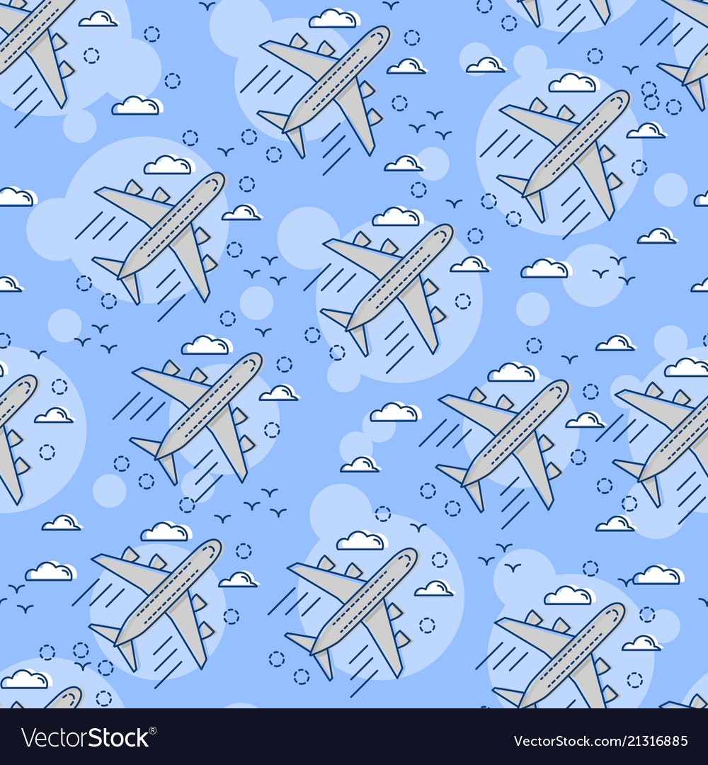 Seamless pattern airplane in the sky flat vector image Seamless pattern airplane in the sky flat