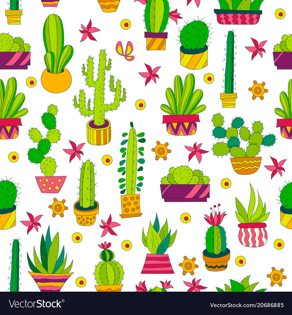 Seamless pattern with cactus