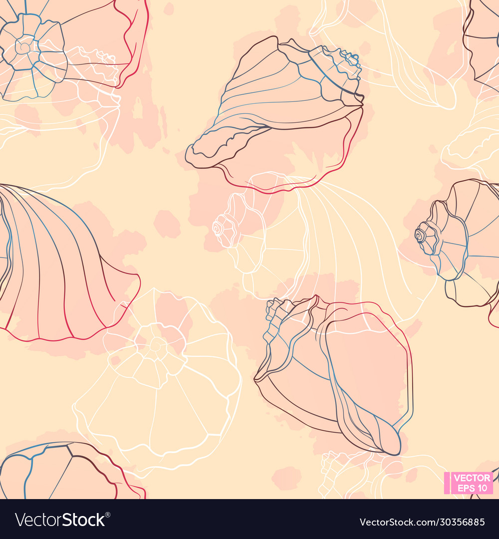 Seamless pattern with seashell