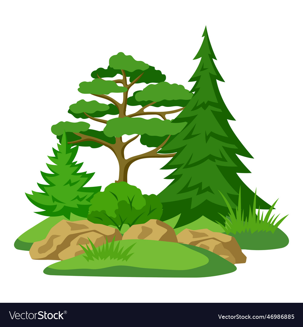 Spring or summer forest background with stylized vector image Spring or summer forest background with stylized