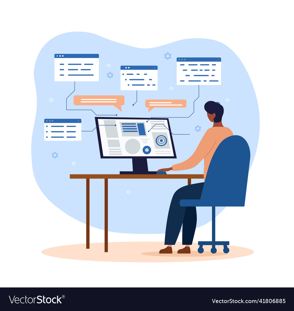 Junge Programmierer am Computer vector image Junge Programmierer am Computer