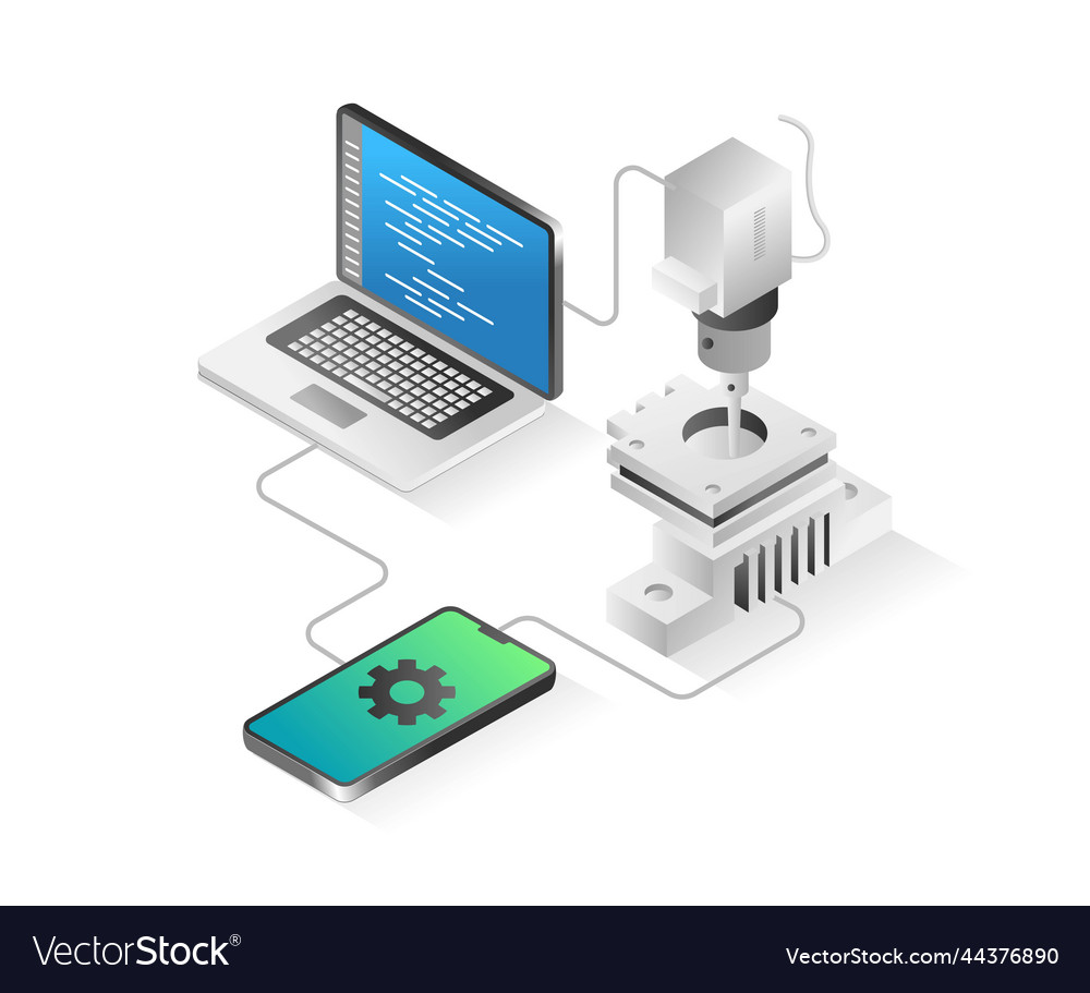 Flat isometric concept computer and smartphone vector image Flat isometric concept computer and smartphone