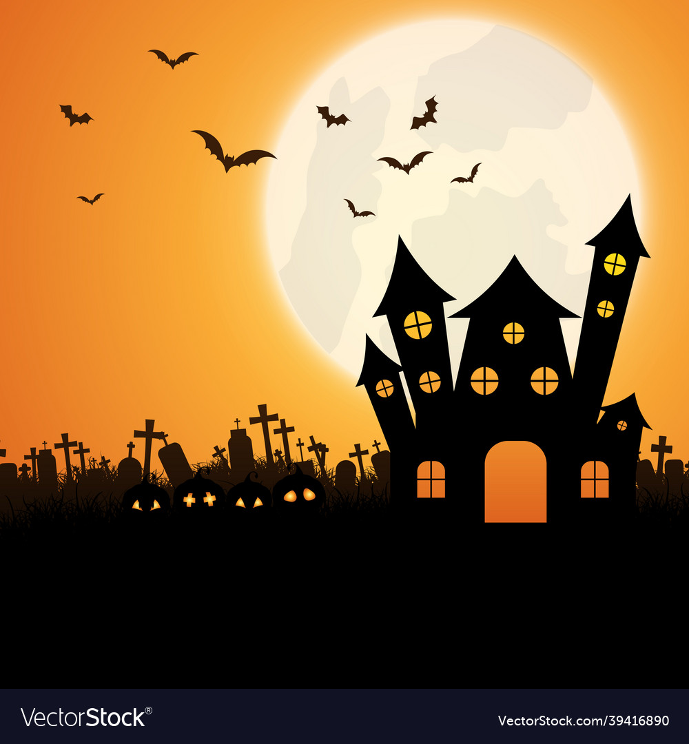 Halloween landscape background with spooky house Vector Image