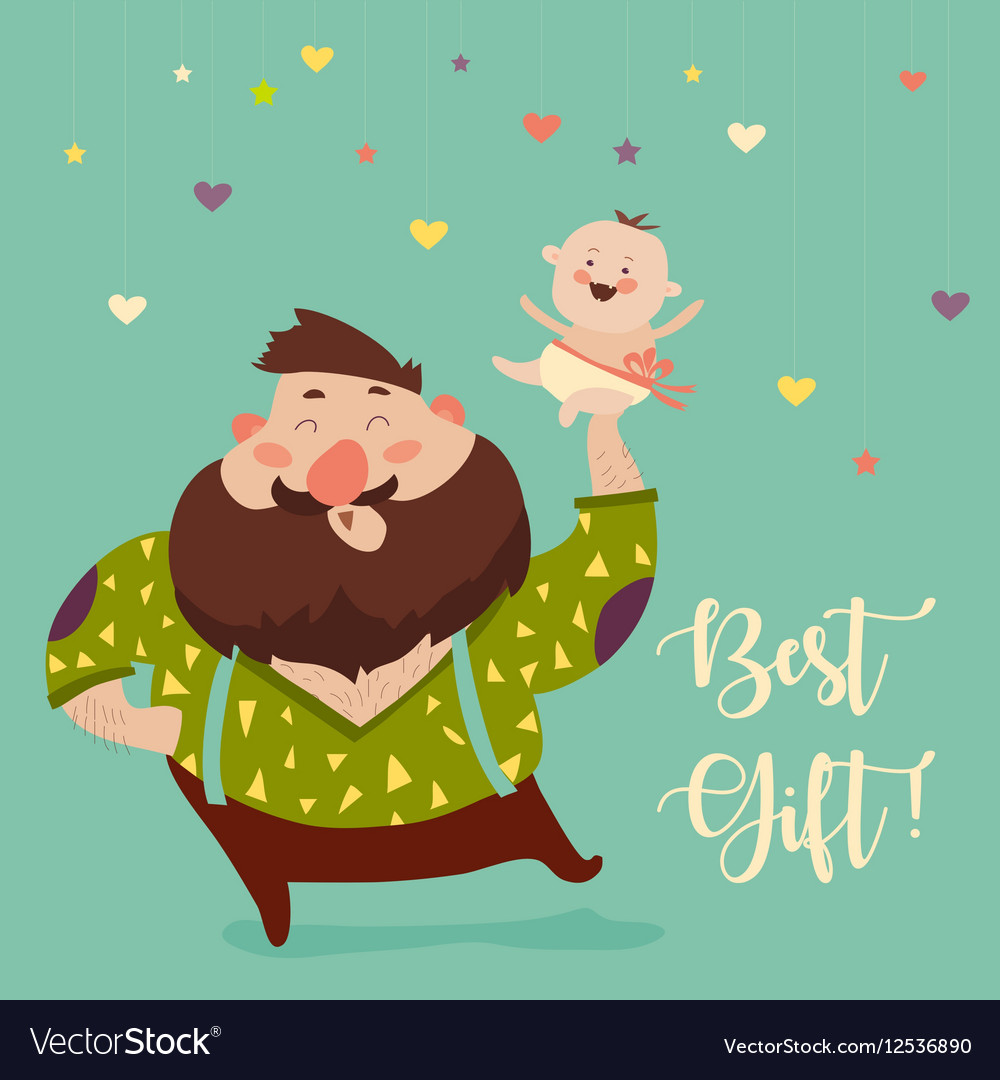 Happy father smiling with little baby